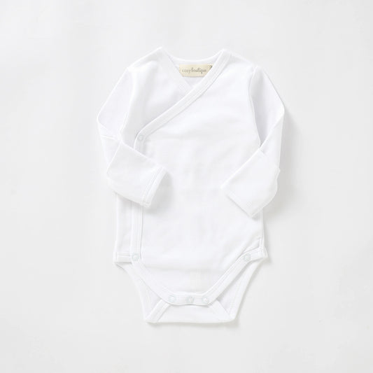 Organic Cotton Kimono Long Sleeve Bodysuit 0-3 Months (000) / Snow | Baby Bodysuits | Boys & Girls Clothing For Babies & Toddlers | Cosy Boutique NZ