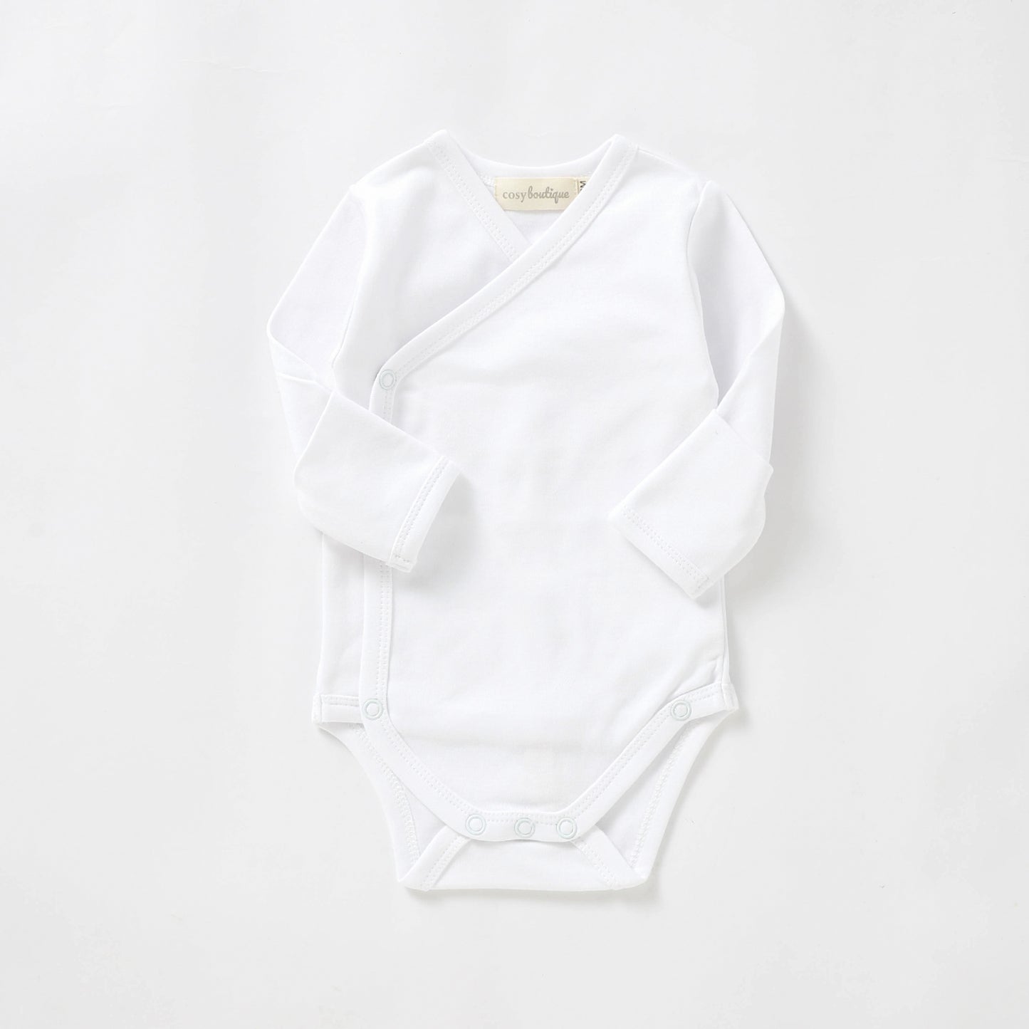 Organic Cotton Kimono Long Sleeve Bodysuit 0-3 Months (000) / Snow | Baby Bodysuits | Boys & Girls Clothing For Babies & Toddlers | Cosy Boutique NZ