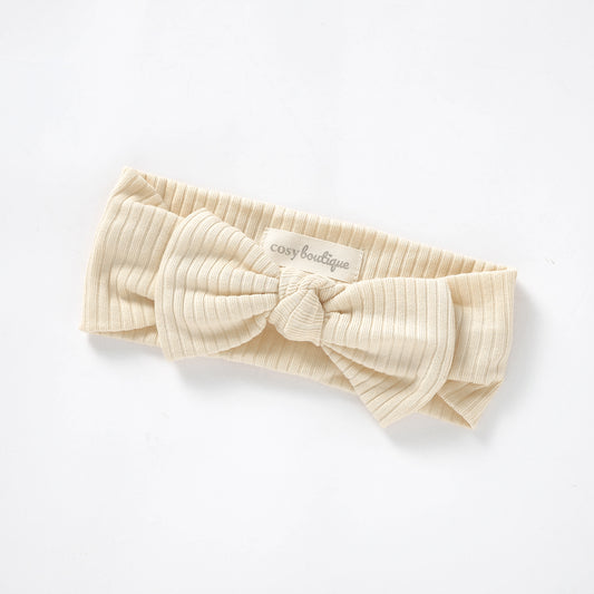 Organic Cotton Rib Bow Headband Newborn (0000) / Buttercream | Baby Headwear | Boys & Girls Clothing For Babies & Toddlers | Cosy Boutique NZ