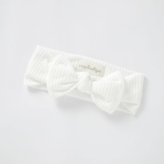 Organic Cotton Rib Bow Headband 6-12 Months (0) / Milk | Baby Headwear | Boys & Girls Clothing For Babies & Toddlers | Cosy Boutique NZ