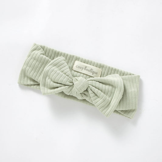 Organic Cotton Rib Bow Headband Newborn (0000) / Pear | Baby Headwear | Boys & Girls Clothing | Babies, Toddlers & Kids | Cosy Boutique NZ