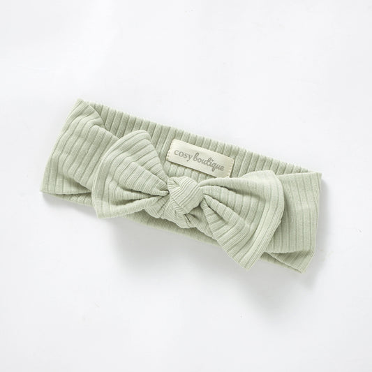 Organic Cotton Rib Bow Headband Newborn (0000) / Pear | Baby Headwear | Boys & Girls Clothing For Babies & Toddlers | Cosy Boutique NZ