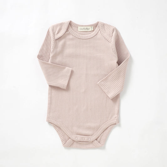 Organic Cotton Rib Long Sleeve Bodysuit 0-3 Months (000) / Blush | Baby Bodysuits | Boys & Girls Clothing | Babies, Toddlers & Kids | Cosy Boutique NZ