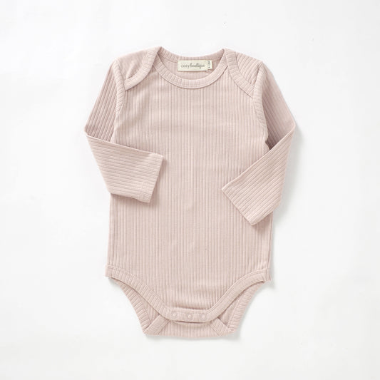 Organic Cotton Rib Long Sleeve Bodysuit 0-3 Months (000) / Blush | Baby Bodysuits | Boys & Girls Clothing For Babies & Toddlers | Cosy Boutique NZ