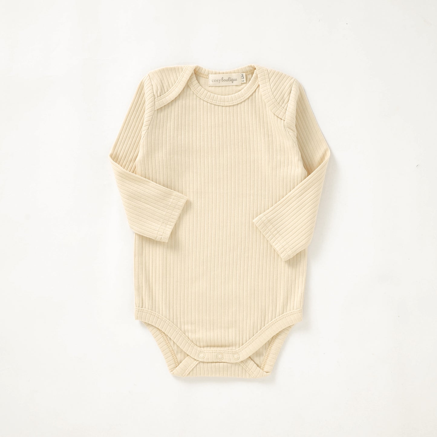Organic Cotton Rib Long Sleeve Bodysuit 0-3 Months (000) / Buttercream | Baby Bodysuits | Boys & Girls Clothing | Babies, Toddlers & Kids | Cosy Boutique NZ