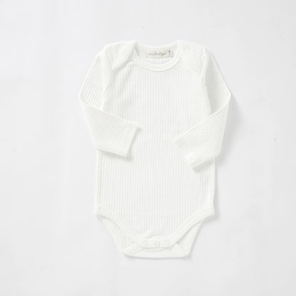 Organic Cotton Rib Long Sleeve Bodysuit 0-3 Months (000) / Milk | Baby Bodysuits | Boys & Girls Clothing For Babies & Toddlers | Cosy Boutique NZ