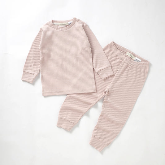 Organic Cotton Rib Long Sleeve PJ Set 0-3 Months (000) / Blush | Baby & Toddler Pyjamas | Boys & Girls Clothing | Babies, Toddlers & Kids | Cosy Boutique NZ