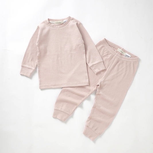 Organic Cotton Rib Long Sleeve PJ Set 0-3 Months (000) / Blush | Baby & Toddler Pyjamas | Boys & Girls Clothing For Babies & Toddlers | Cosy Boutique NZ