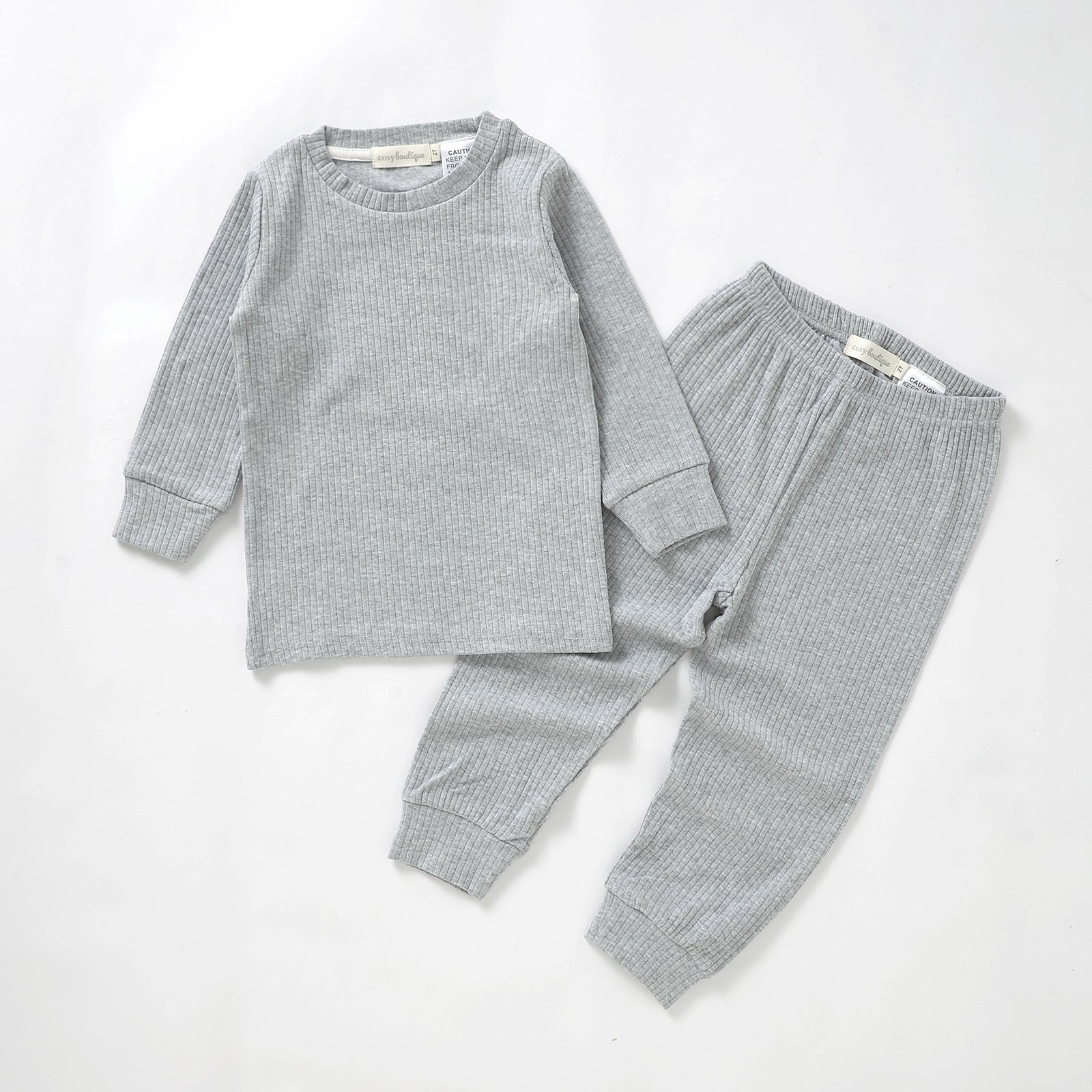 Organic Cotton Rib Long Sleeve PJ Set 0-3 Months (000) / Dove | Baby & Toddler Pyjamas | Boys & Girls Clothing For Babies & Toddlers | Cosy Boutique NZ