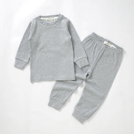 Organic Cotton Rib Long Sleeve PJ Set 0-3 Months (000) / Dove | Baby & Toddler Pyjamas | Boys & Girls Clothing For Babies & Toddlers | Cosy Boutique NZ