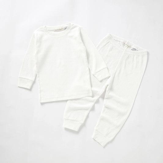 Organic Cotton Rib Long Sleeve PJ Set 0-3 Months (000) / Milk | Baby & Toddler Pyjamas | Boys & Girls Clothing | Babies, Toddlers & Kids | Cosy Boutique NZ