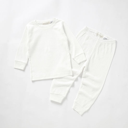 Organic Cotton Rib Long Sleeve PJ Set 0-3 Months (000) / Milk | Baby & Toddler Pyjamas | Boys & Girls Clothing For Babies & Toddlers | Cosy Boutique NZ