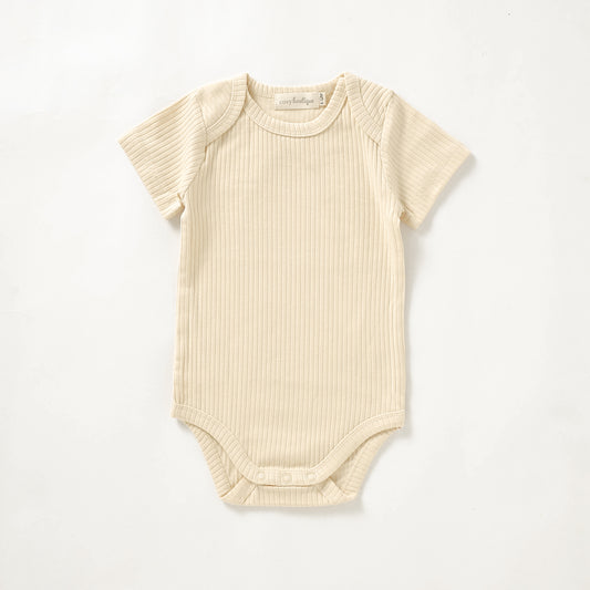 Organic Cotton Rib Short Sleeve Bodysuit 0-3 Months (000) / Buttercream | Baby Bodysuits | Boys & Girls Clothing | Babies, Toddlers & Kids | Cosy Boutique NZ