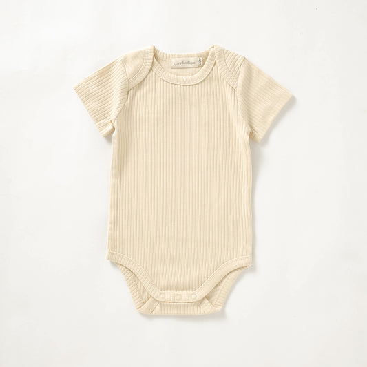 Organic Cotton Rib Short Sleeve Bodysuit 0-3 Months (000) / Buttercream | Baby Bodysuits | Boys & Girls Clothing For Babies & Toddlers | Cosy Boutique NZ