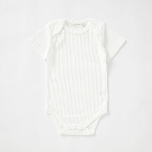 Organic Cotton Rib Short Sleeve Bodysuit 0-3 Months (000) / Milk | Baby Bodysuits | Boys & Girls Clothing | Babies, Toddlers & Kids | Cosy Boutique NZ