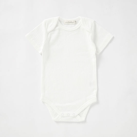 Organic Cotton Rib Short Sleeve Bodysuit 0-3 Months (000) / Milk | Baby Bodysuits | Boys & Girls Clothing For Babies & Toddlers | Cosy Boutique NZ