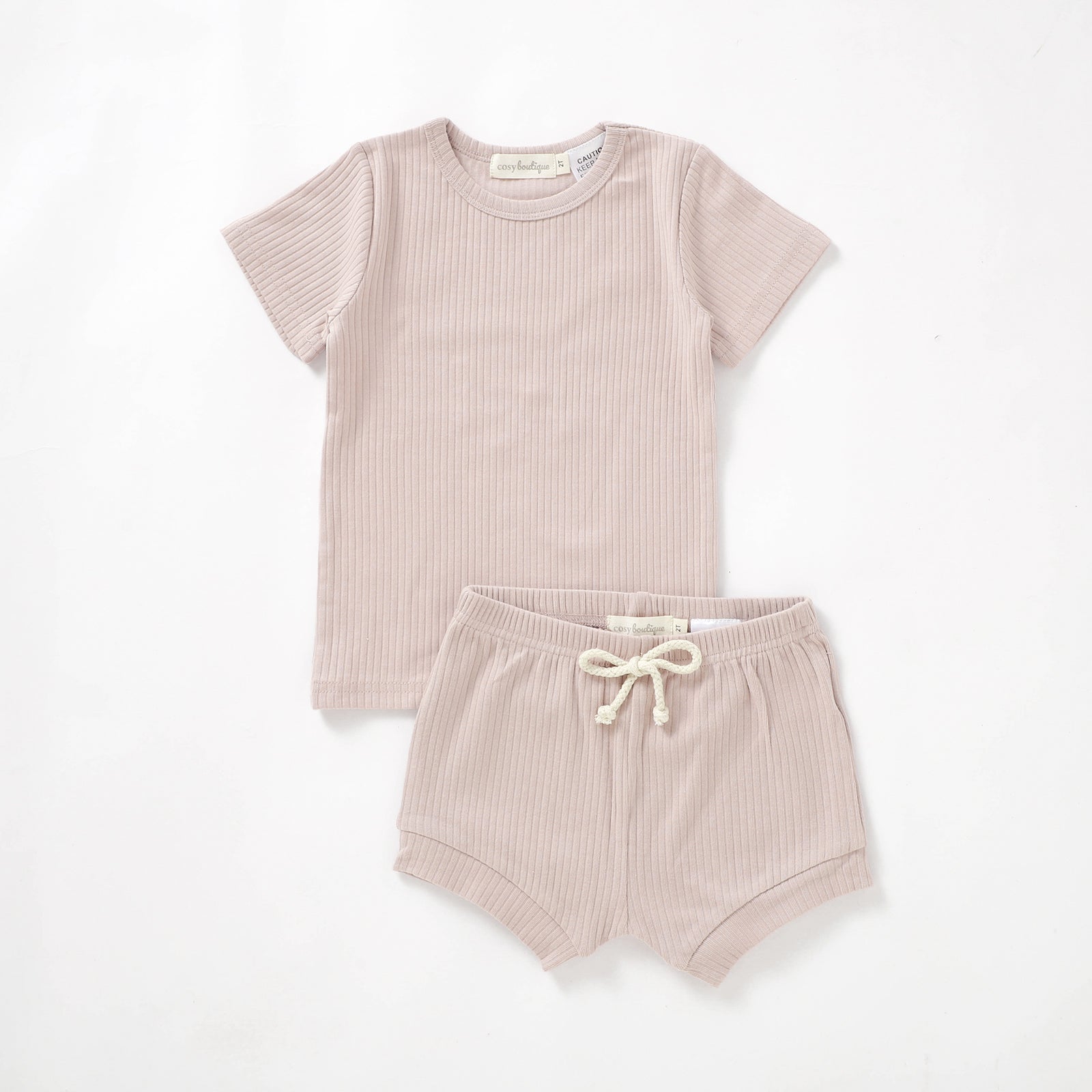 Organic Cotton Rib Short Sleeve Summer PJ Set 3-6 Months (00) / Blush | Baby & Toddler Pyjamas | Boys & Girls Clothing For Babies & Toddlers | Cosy Boutique NZ