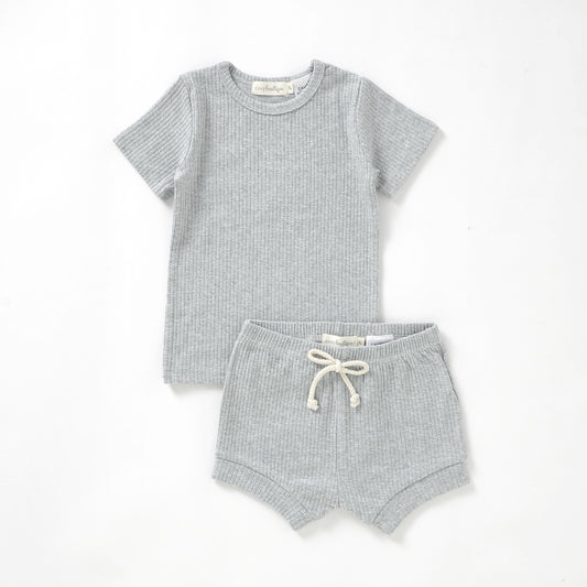 Organic Cotton Rib Short Sleeve Summer PJ Set 3-6 Months (00) / Dove | Baby & Toddler Pyjamas | Boys & Girls Clothing | Babies, Toddlers & Kids | Cosy Boutique NZ