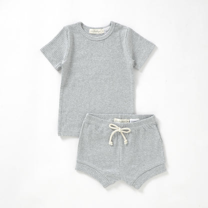 Organic Cotton Rib Short Sleeve Summer PJ Set 3-6 Months (00) / Dove | Baby & Toddler Pyjamas | Boys & Girls Clothing For Babies & Toddlers | Cosy Boutique NZ