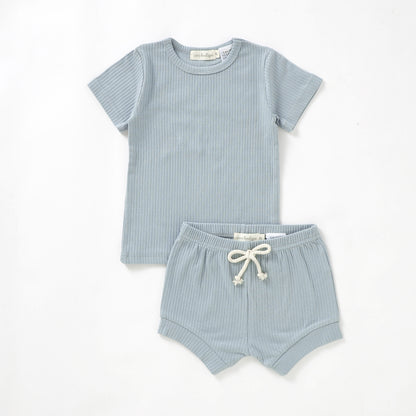 Organic Cotton Rib Short Sleeve Summer PJ Set 3-6 Months (00) / Duck Egg Blue | Baby & Toddler Pyjamas | Boys & Girls Clothing For Babies & Toddlers | Cosy Boutique NZ