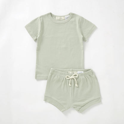 Organic Cotton Rib Short Sleeve Summer PJ Set 3-6 Months (00) / Pear | Baby & Toddler Pyjamas | Boys & Girls Clothing For Babies & Toddlers | Cosy Boutique NZ