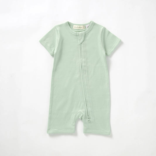 Organic Cotton Zip Front Short Sleeve Romper 0-3 Months (000) / Feijoa | Baby Rompers | Boys & Girls Clothing | Babies, Toddlers & Kids | Cosy Boutique NZ