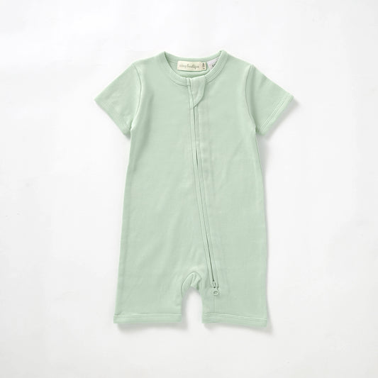 Organic Cotton Zip Front Short Sleeve Romper 0-3 Months (000) / Feijoa | Baby Rompers | Boys & Girls Clothing For Babies & Toddlers | Cosy Boutique NZ