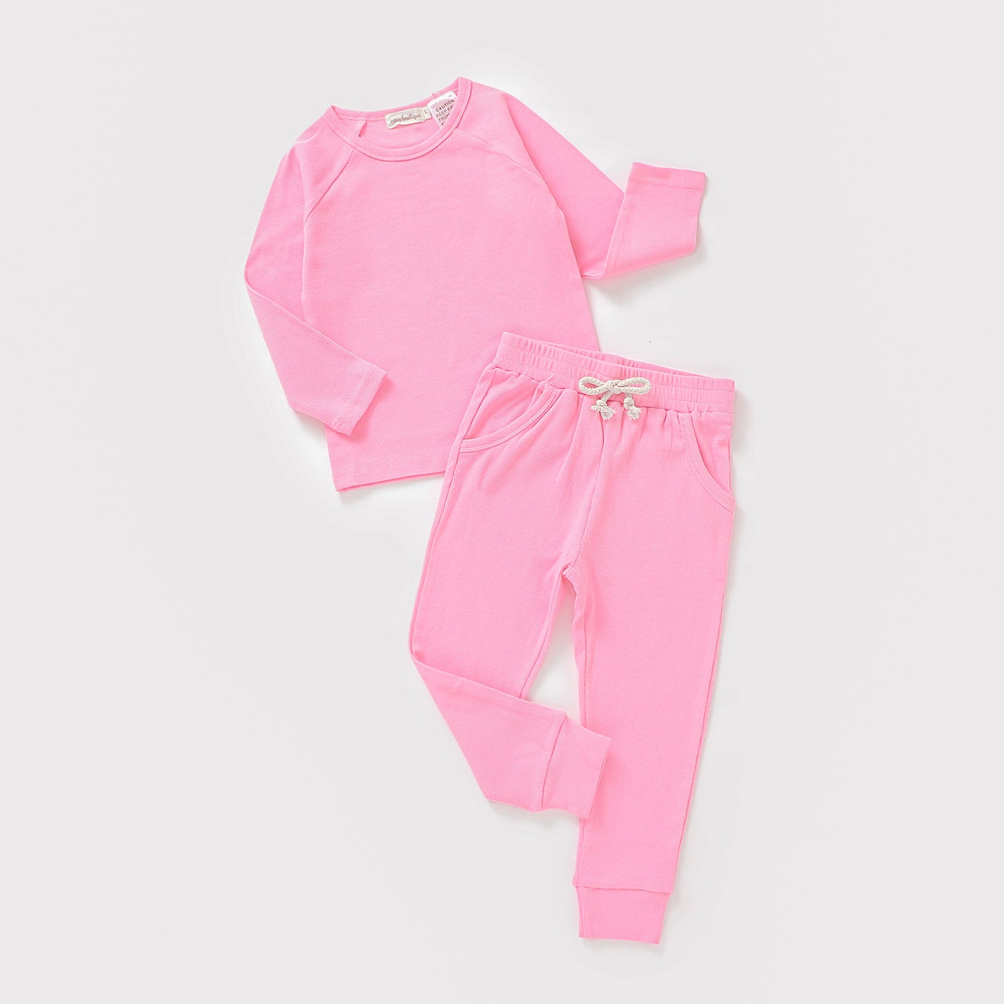 Organic Cotton Fine Rib Lounge PJ Set Camellia / 0-3 Months (000) | Baby & Toddler Pyjamas | Boys & Girls Clothing | Babies, Toddlers & Kids | Cosy Boutique NZ