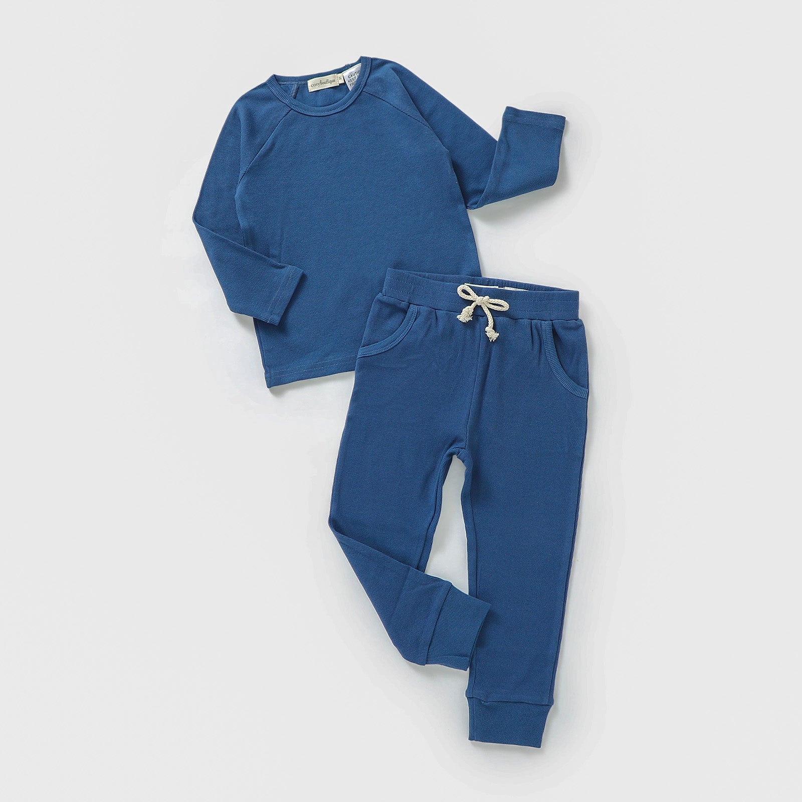 Organic Cotton Fine Rib Lounge PJ Set River / 0-3 Months (000) | Baby & Toddler Pyjamas | Boys & Girls Clothing | Babies, Toddlers & Kids | Cosy Boutique NZ