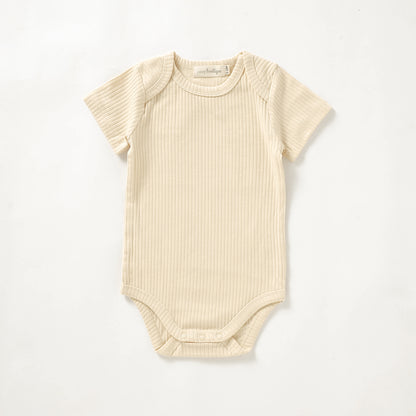 Organic Cotton Rib Short Sleeve Bodysuit 0-3 Months (000) / Buttercream | Baby Bodysuits | Boys & Girls Clothing | Babies, Toddlers & Kids | Cosy Boutique NZ