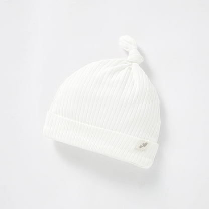 Organic Cotton Rib Tie Knot Beanie Newborn (0000) / Milk | Baby Headwear | Boys & Girls Clothing | Babies, Toddlers & Kids | Cosy Boutique NZ