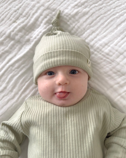 Organic Cotton Rib Tie Knot Beanie | Baby Headwear | Boys & Girls Clothing | Babies, Toddlers & Kids | Cosy Boutique NZ